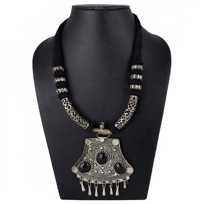 High Finished Black Beads and Oxidized Silver Pendant Designer Necklace