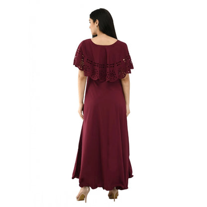 Generic Women's Crepe Solid Sleeveless Full Length Gown(Wine)