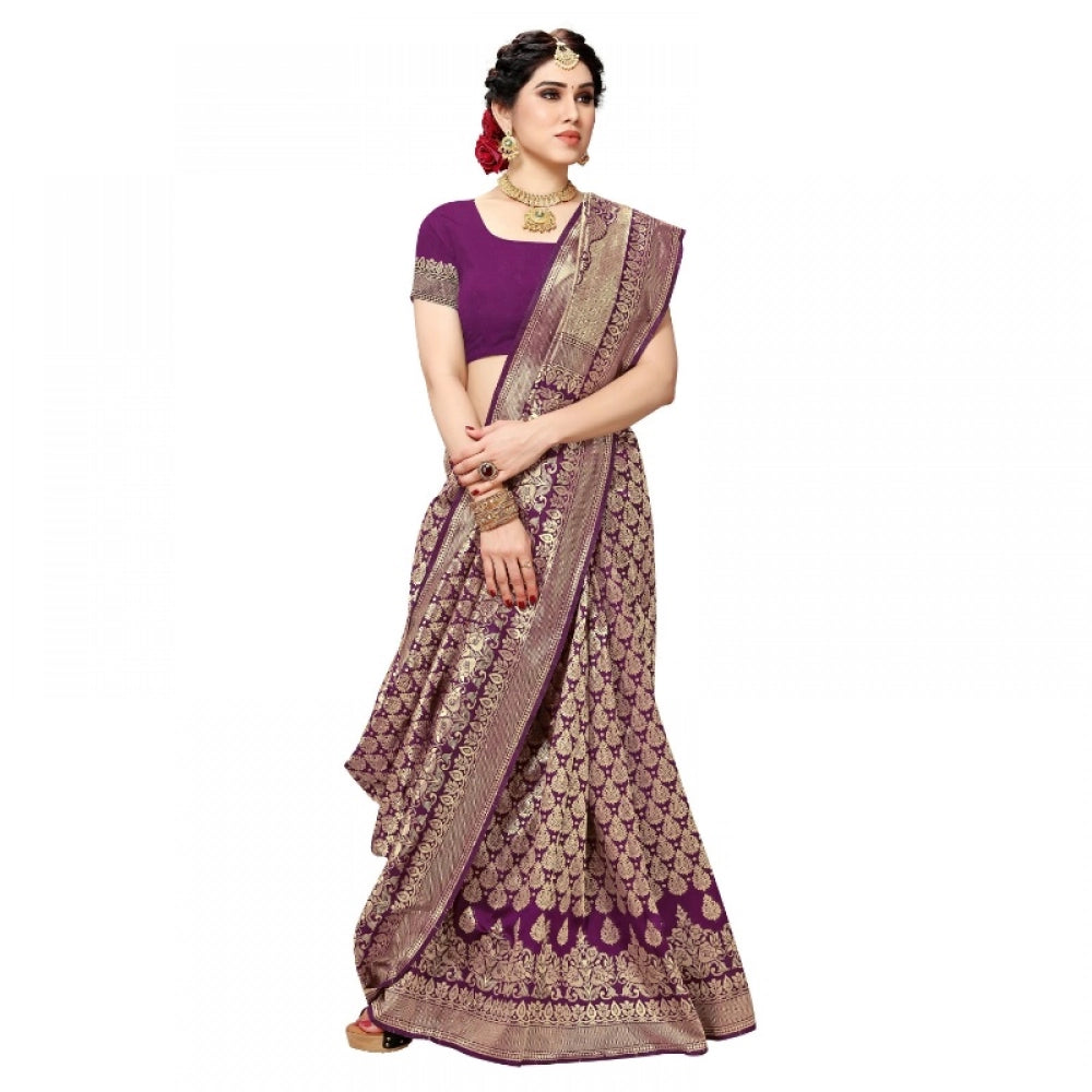 Generic Women's Jacquard Silk Kanjivaram Jacquard Silk Saree With Blouse (Jamli, 5-6 Mtrs)