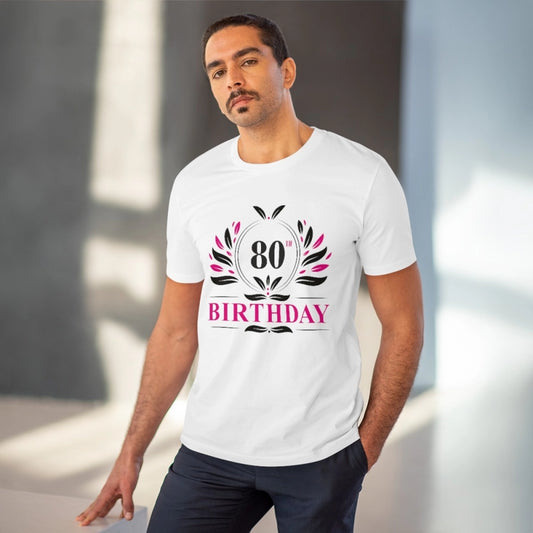 Generic Men's PC Cotton 80th Birthday Printed T Shirt (Color: White, Thread Count: 180GSM)