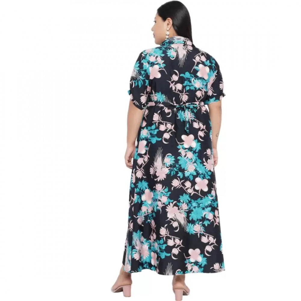 Generic Women's Fit And Flare Green Dress (Color:Multicolor, Material:Polyester)