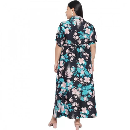 Generic Women's Fit And Flare Green Dress (Color:Multicolor, Material:Polyester)