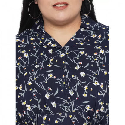 Generic Women's Fit And Flare Blue Dress (Color:Blue, Material:Polyester)