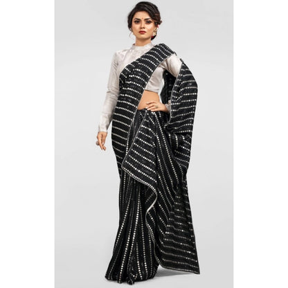 Generic Women's Vichitra Saree with Blouse (Silver, 5-6 Mtrs)