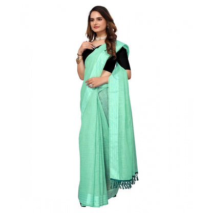 Generic Women's Cotton Blend Slub Pattern Sarees (Rama, 5-6 Mtrs)