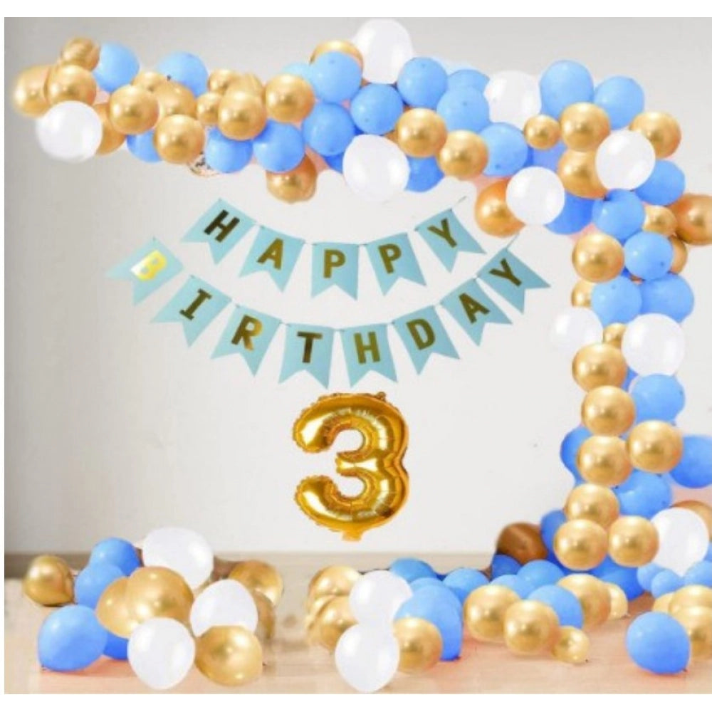 Generic 3Rd Year Decoration Kit For Boy And Girl With Banner And Balloons (Blue)
