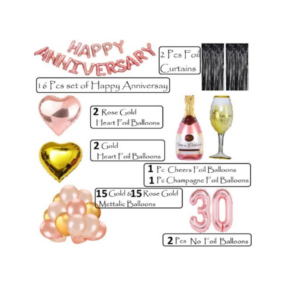 Generic 30Th Anniversary Rose Gold Foil Balloons With Happy Decoration Items Set (Rose Gold)