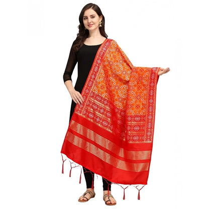 Generic Women's Silk Pure weaving Work Duppatta (Orange, Length: 2-2.3 Mtrs)