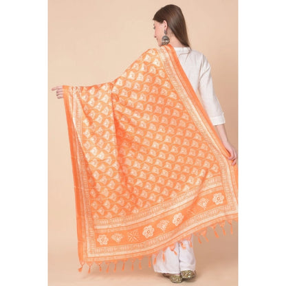Generic Women's Art Silk Printed Dupatta (Orange, Length: 2.25 to 2.50 Mtr)