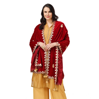 Generic Women's Velvet Gotta Patti Dupatta (Maroon, Length: 2.25 to 2.50 Mtr)