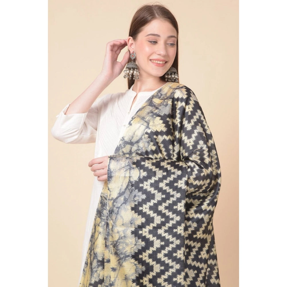 Generic Women's Art Silk Printed Dupatta (Black, Length: 2.25 to 2.50 Mtr)