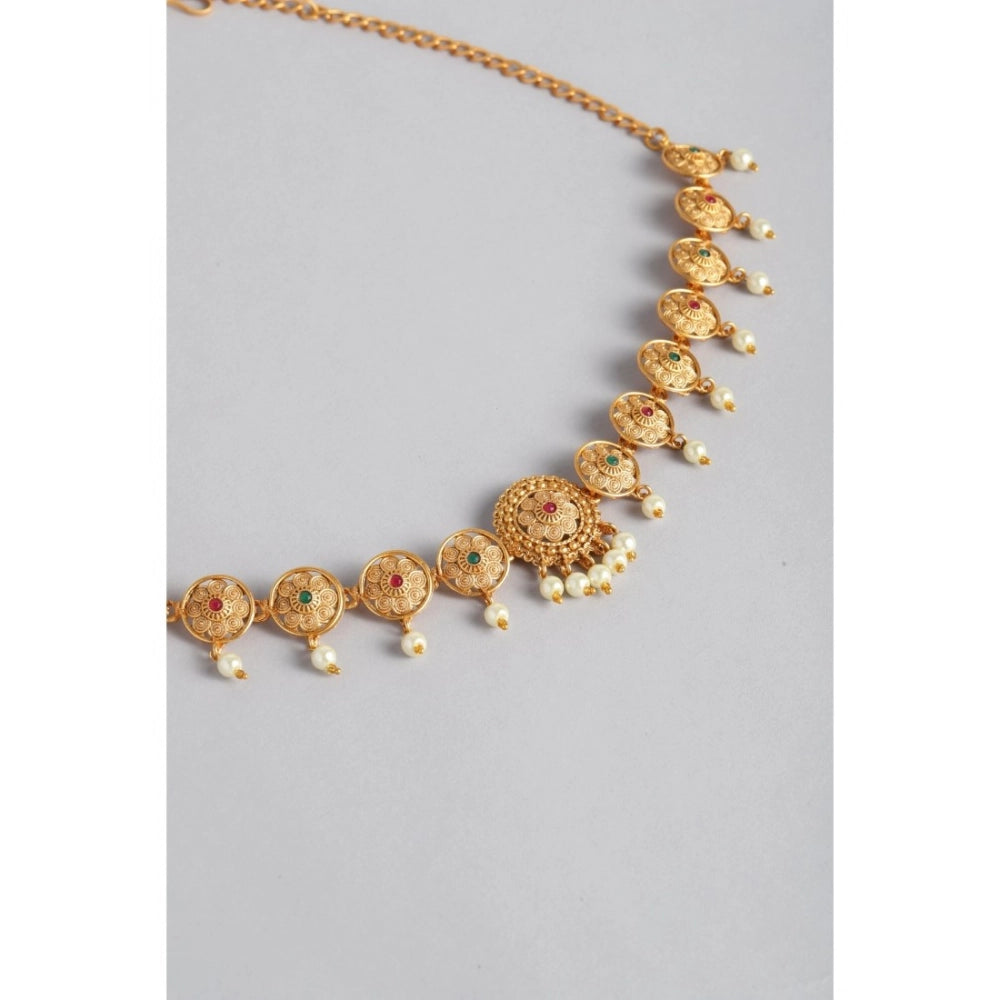 Generic Women's Rose Gold Plated Alloy Hip Belt Kamarband (Red &amp; Green)