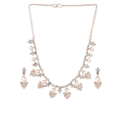 Generic Women's Rose Gold Plated Brass Necklace &amp; Earings Set (Gold)