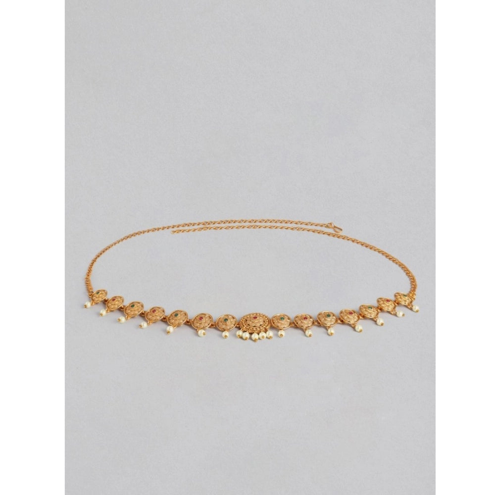 Generic Women's Rose Gold Plated Alloy Hip Belt Kamarband (Red &amp; Green)