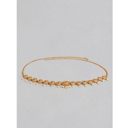 Generic Women's Rose Gold Plated Alloy Hip Belt Kamarband (Red &amp; Green)