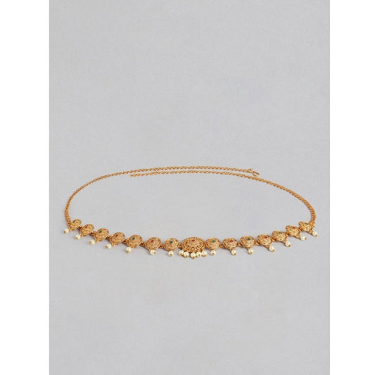 Generic Women's Rose Gold Plated Alloy Hip Belt Kamarband (Red &amp; Green)