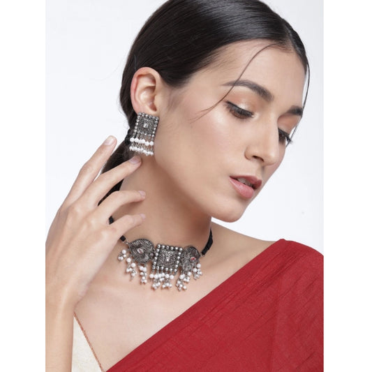 Generic Women's Rose Gold Plated Alloy Necklace &amp; Earings Set (Silver)