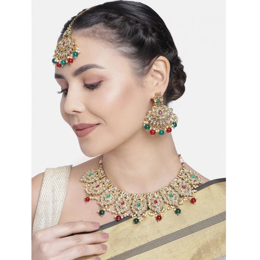 Generic Women's Rose Gold Plated Alloy Necklace &amp; Earings Set (Light Green)