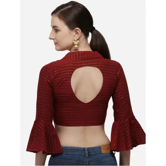 Generic Women's Cotton Striped Readymade Blouse (Maroon, Size: Free Size)