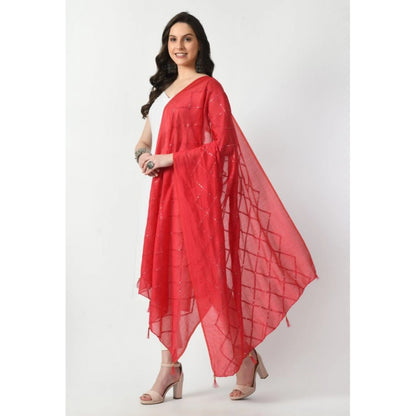 Generic Women's Chanderi Self Design Dupatta (Rani, Length: Free Size)