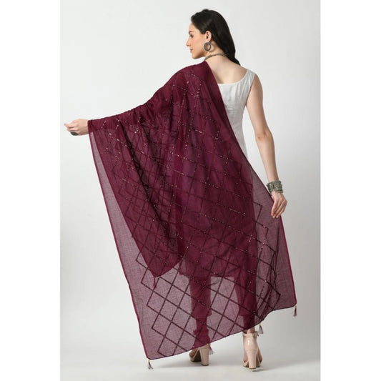 Generic Women's Chanderi Self Design Dupatta (Wine, Length: Free Size)