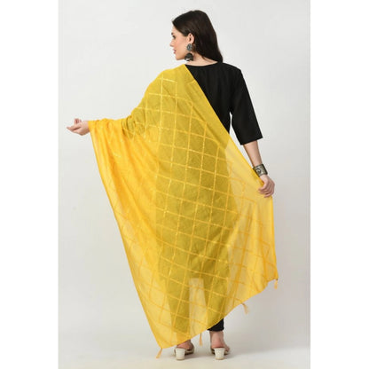 Generic Women's Chanderi Self Design Dupatta (Yellow, Length: Free Size)