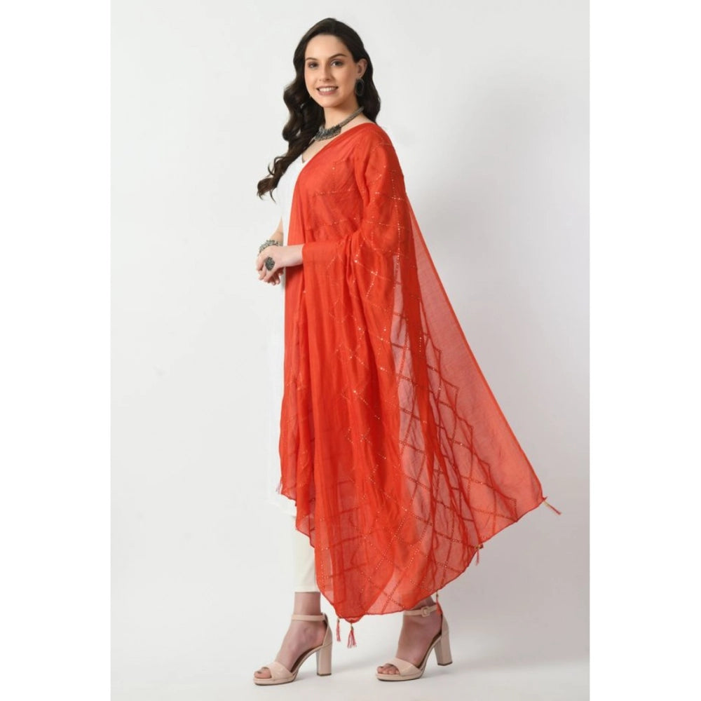 Generic Women's Chanderi Self Design Dupatta (Orange, Length: Free Size)