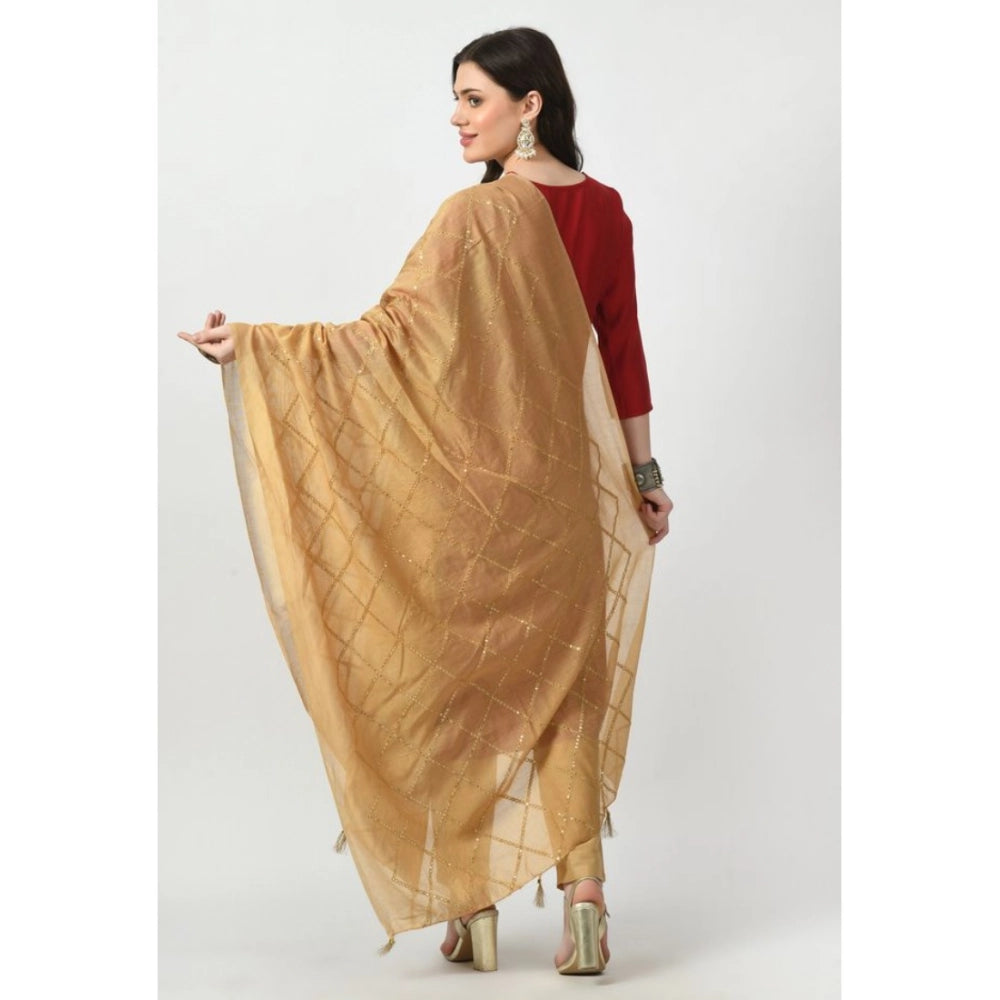 Generic Women's Chanderi Self Design Dupatta (Gold, Length: Free Size)