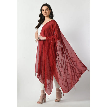 Generic Women's Chanderi Self Design Dupatta (Maroon, Length: Free Size)