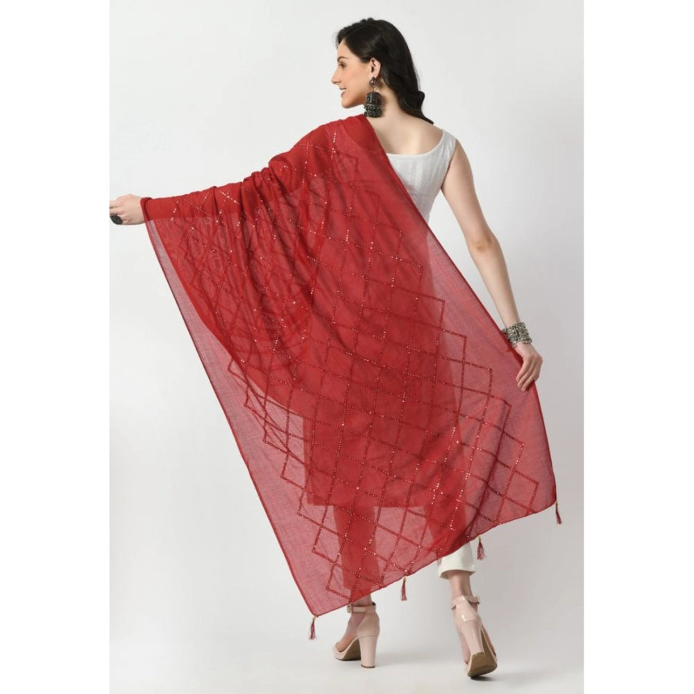 Generic Women's Chanderi Self Design Dupatta (Maroon, Length: Free Size)