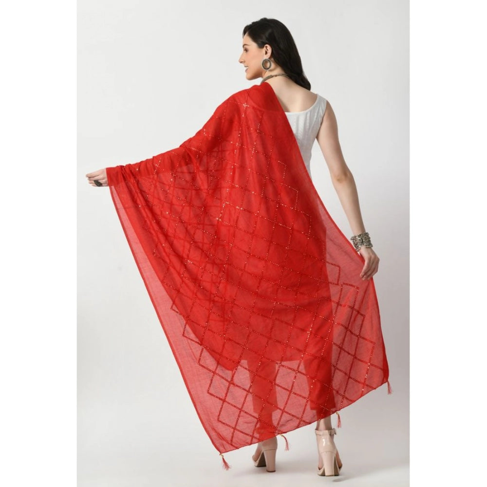 Generic Women's Chanderi Self Design Dupatta (Red, Length: Free Size)
