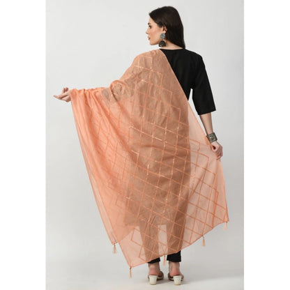 Generic Women's Chanderi Self Design Dupatta (Peach, Length: Free Size)
