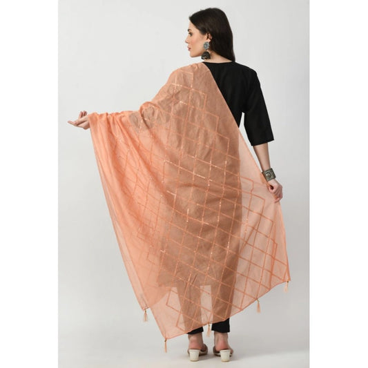 Generic Women's Chanderi Self Design Dupatta (Peach, Length: Free Size)