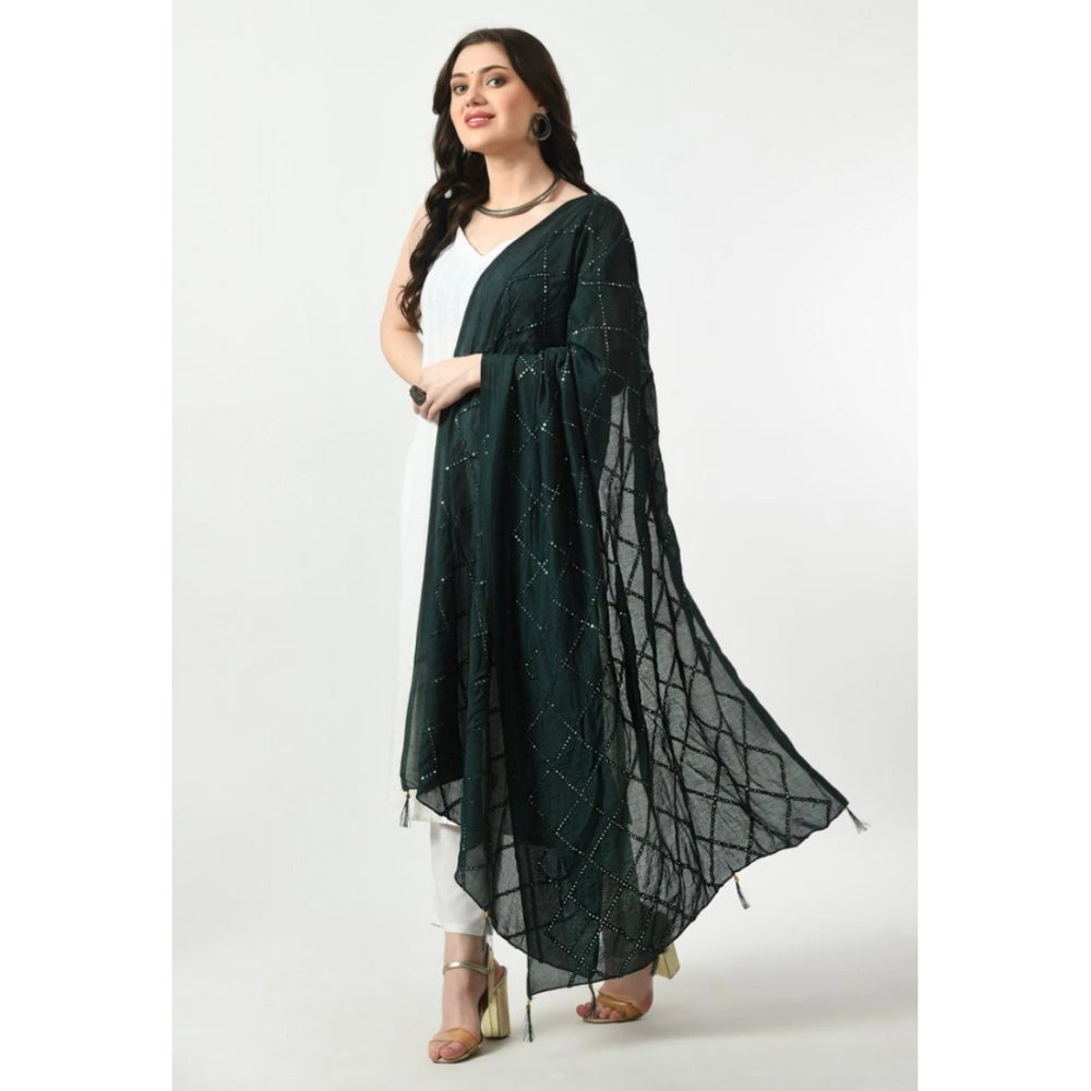 Generic Women's Chanderi Self Design Dupatta (Green, Length: Free Size)