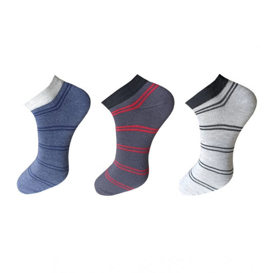 Generic 3_Pair Set Unisex Casual Cotton Striped Ankle Length Socks (Multicolor)