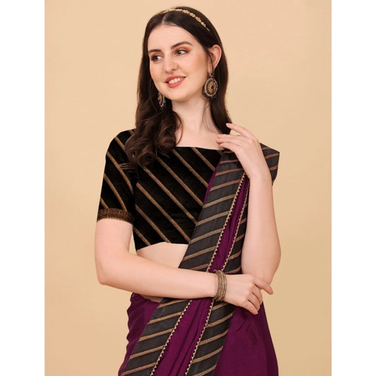 Generic Women's Chiffon Self Design Saree With Unstitched Blouse 5.5Mtr (Purple)