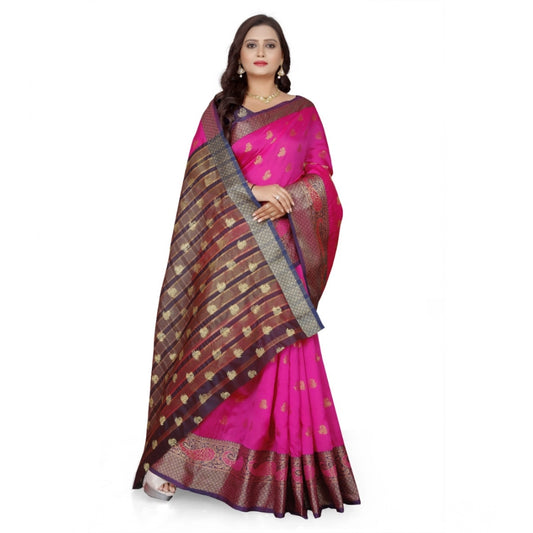 Generic Women's Jacquard Woven Saree With Unstitched Blouse 5.5Mtr (Pink)