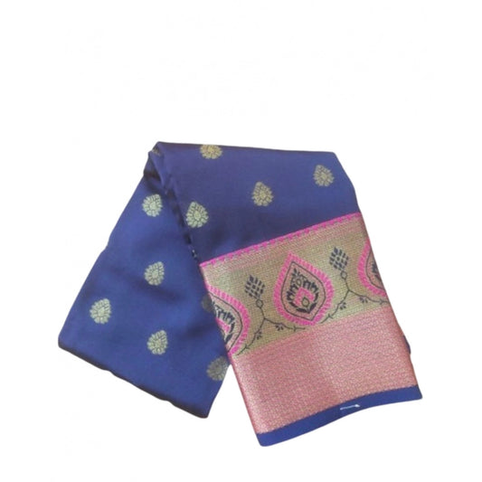 Generic Women's Silk Blend Woven Saree With Unstitched Blouse 5.5Mtr (Dark Blue)