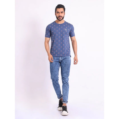 Generic Men's Casual Cotton Printed Round Neck Half Sleeve T-Shirt (Blue)