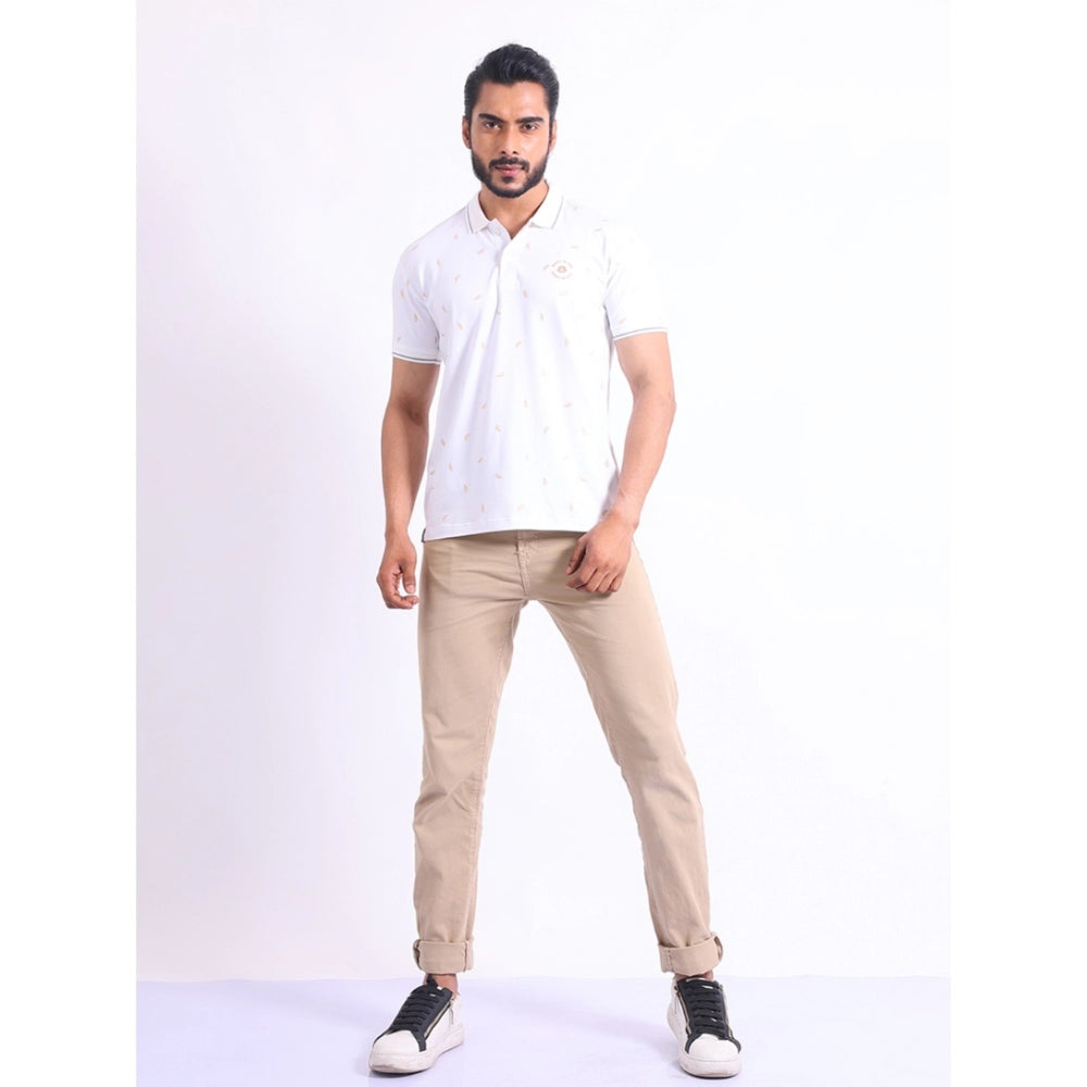 Generic Men's Casual Cotton Printed Polo Neck Half Sleeve T-Shirt (White)