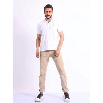 Generic Men's Casual Cotton Printed Polo Neck Half Sleeve T-Shirt (White)