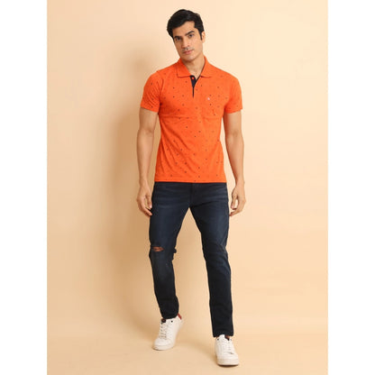 Generic Men's Casual Cotton Printed Polo Neck Half Sleeve T-Shirt (Rust)