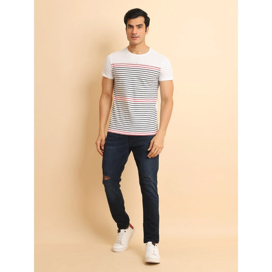Generic Men's Casual Cotton Printed Round Neck Half Sleeve T-Shirt (White)