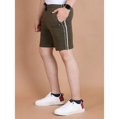 Generic Men's Casual Cotton Striped Above knee Shorts (Olive)