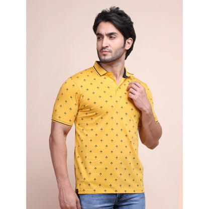 Generic Men's Casual Cotton Printed Polo Neck Half Sleeve T-Shirt (Mustard)