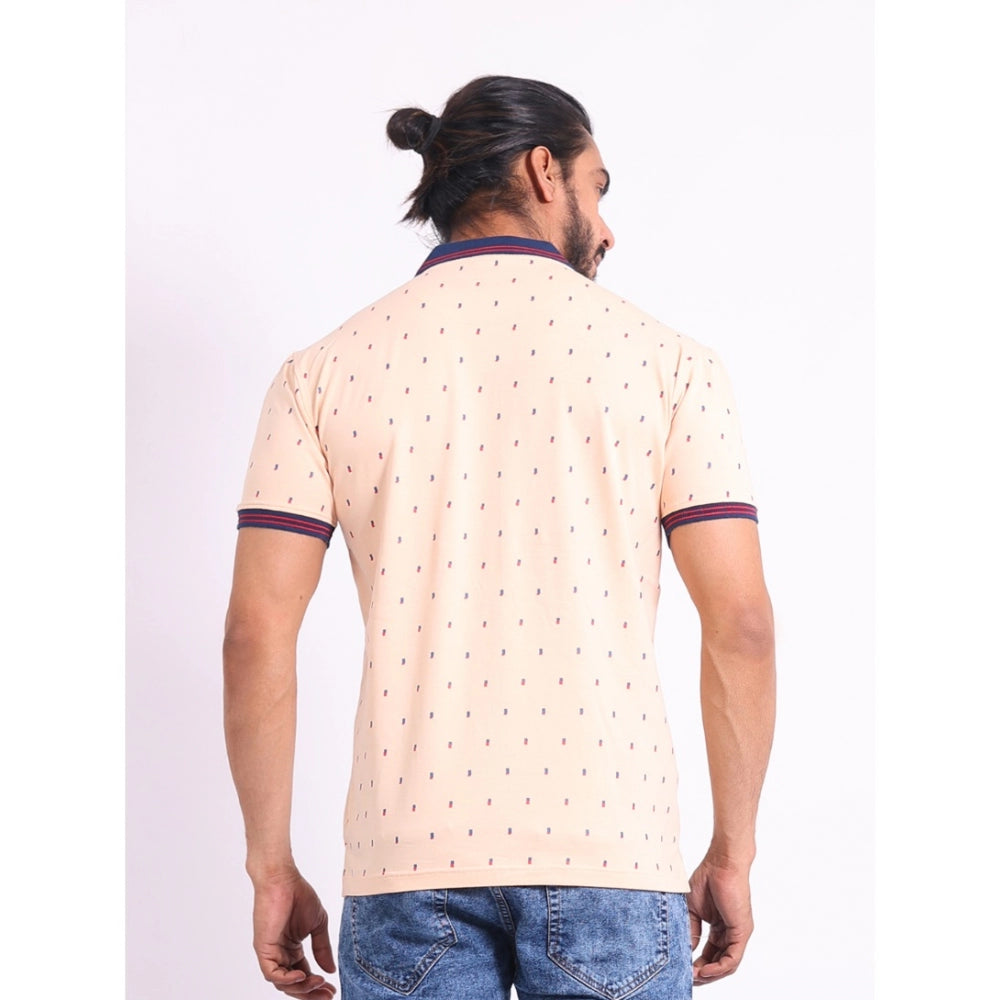 Generic Men's Casual Cotton Printed Polo Neck Half Sleeve T-Shirt (Peach)