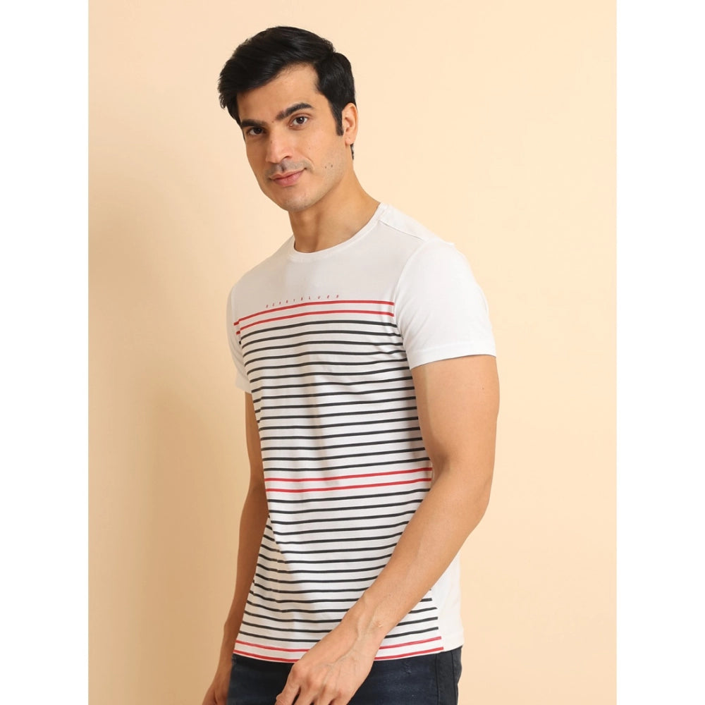 Generic Men's Casual Cotton Printed Round Neck Half Sleeve T-Shirt (White)