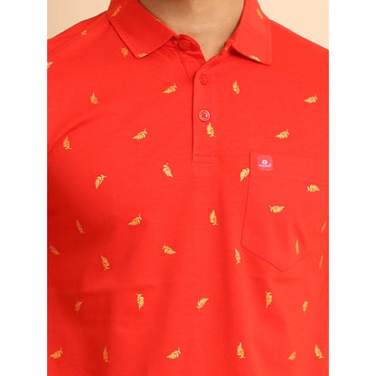 Generic Men's Casual Cotton Printed Polo Neck Half Sleeve T-Shirt (Red)