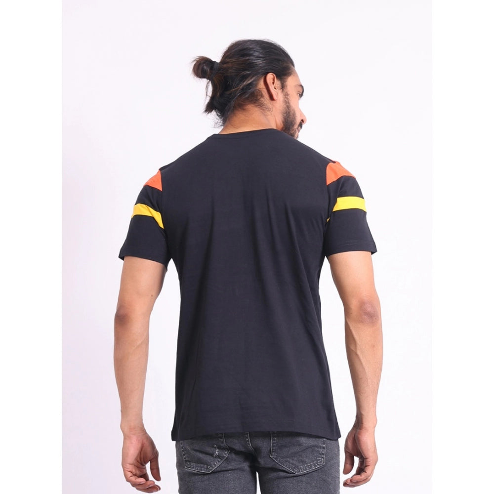 Generic Men's Casual Cotton Printed Round Neck Half Sleeve T-Shirt (Black)