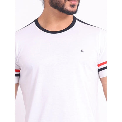 Generic Men's Casual Cotton Printed Round Neck Half Sleeve T-Shirt (White)